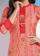 Bandhani Print Kurti Set In Peach Color